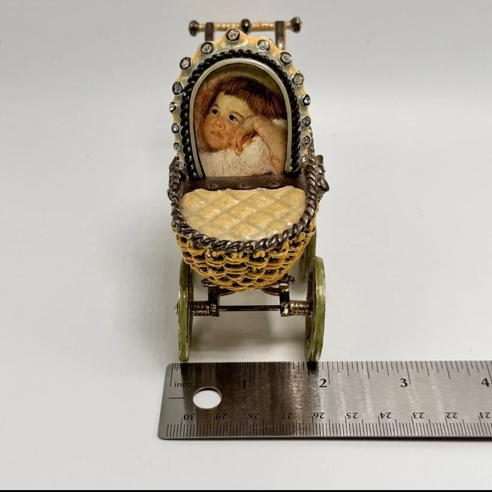 Rare VTG‎ Jay Strongwater  “Heidi” Pram Baby Carriage Picture Frame w/ Swarovski